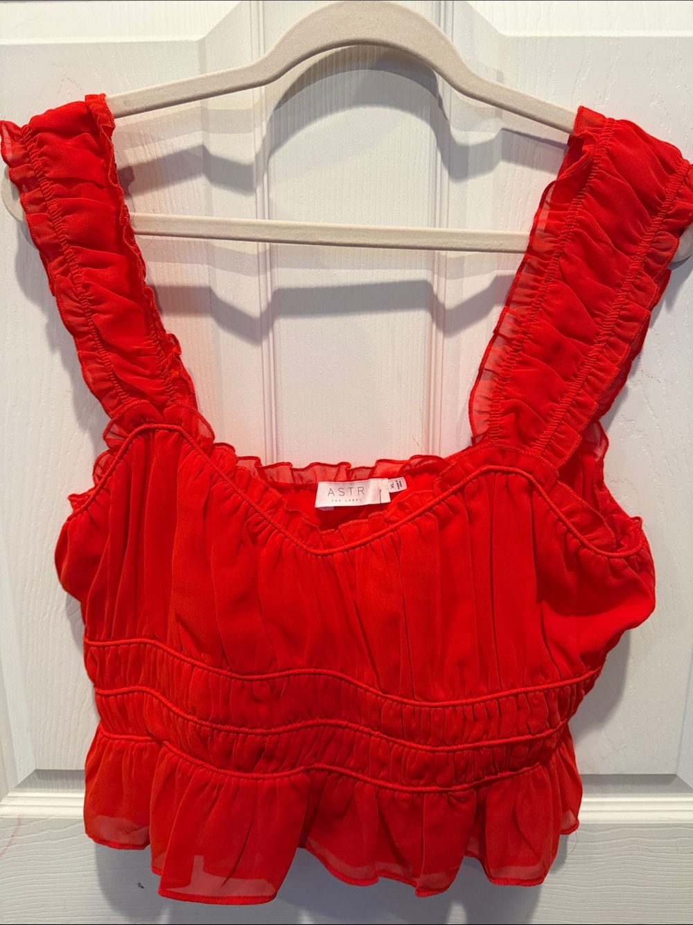 Astr Red Ruffle Crop Camisole